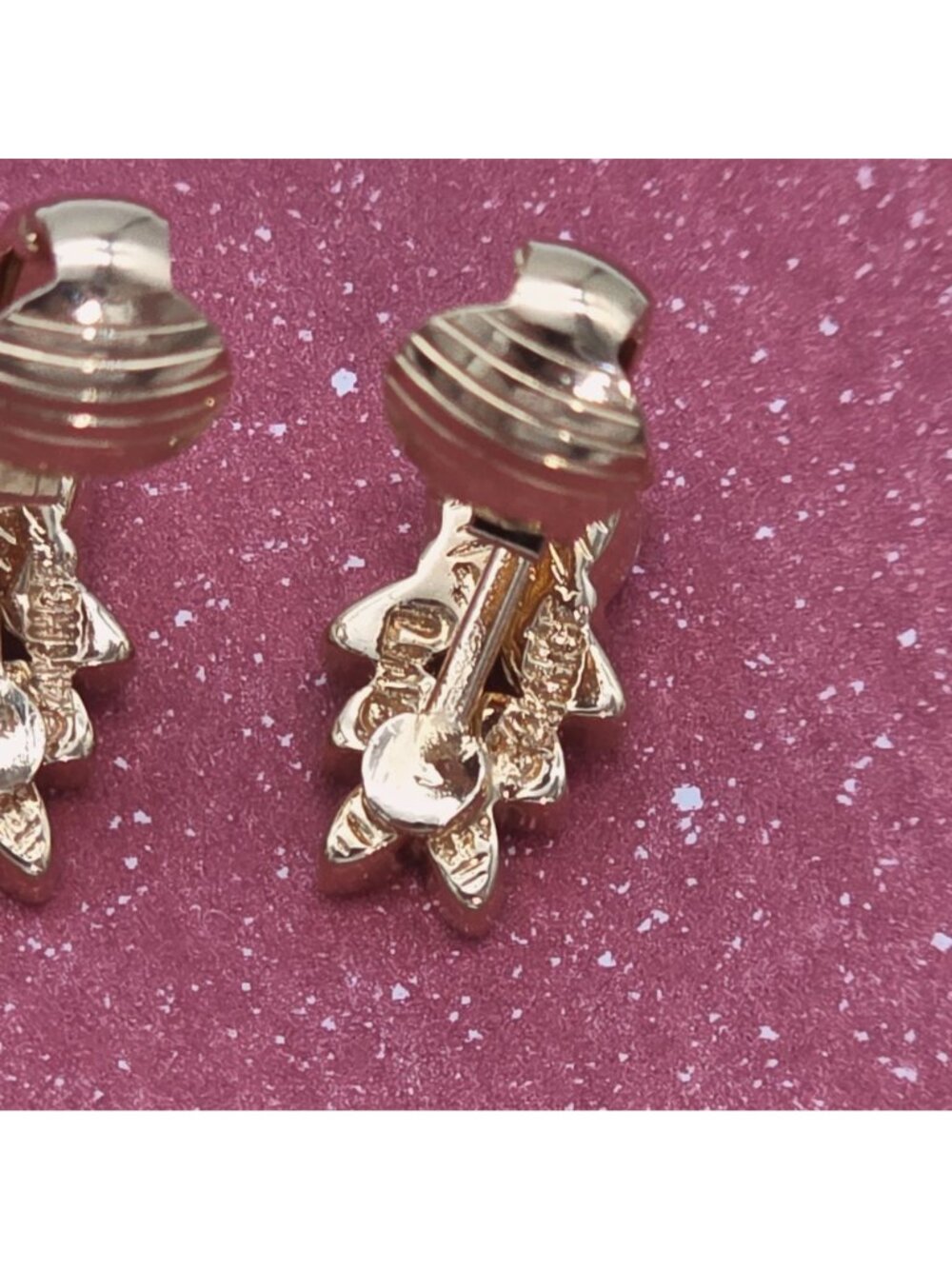 14K HGE Gold Plated Cubic ZirconiaPost Earrings Floral Leaf by Lind Vintage - Picture 7 of 9